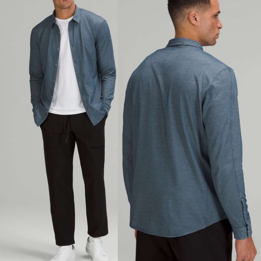 Lululemon Mens Button Down Commission Shirt Sz Large Blue Long Sleeve Collared